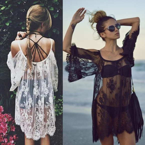 Cover up Dress Lace Embroidered BOHO - Picture 2 of 5